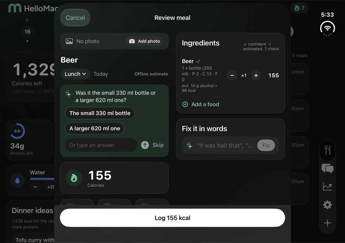 iPhone Duo open in landscape: one clarifying question about portion size